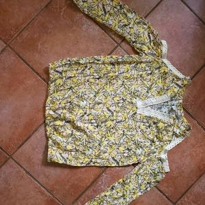 CATOS Yellow floral print open shoulder blouse